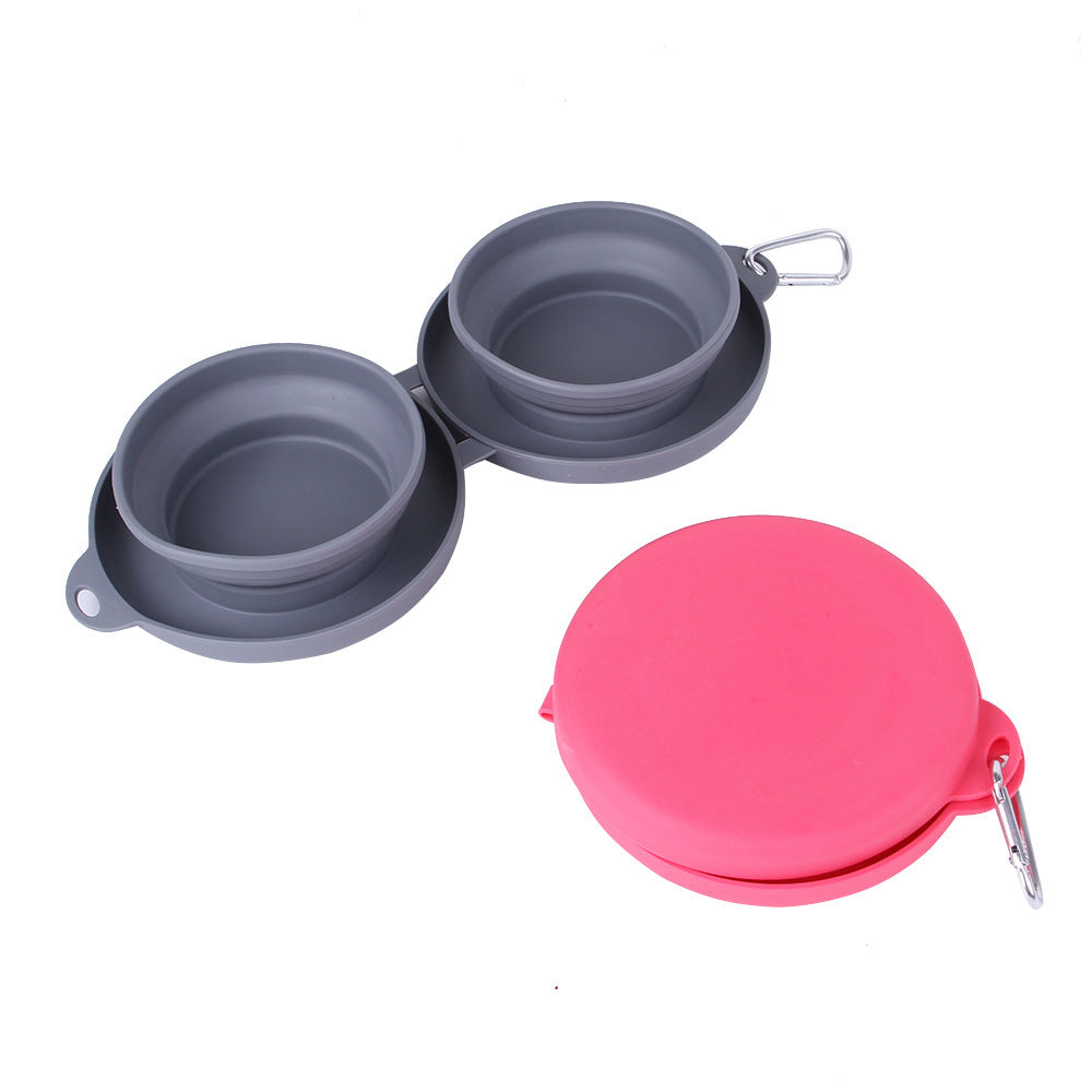 Pet Feeding Bowl, Pets Supplies, Dog/Cat Bowls, Rubber Foldable Double Bow