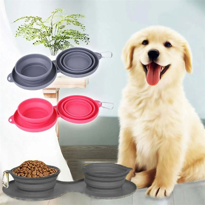 Pet Feeding Bowl, Pets Supplies, Dog/Cat Bowls, Rubber Foldable Double Bow