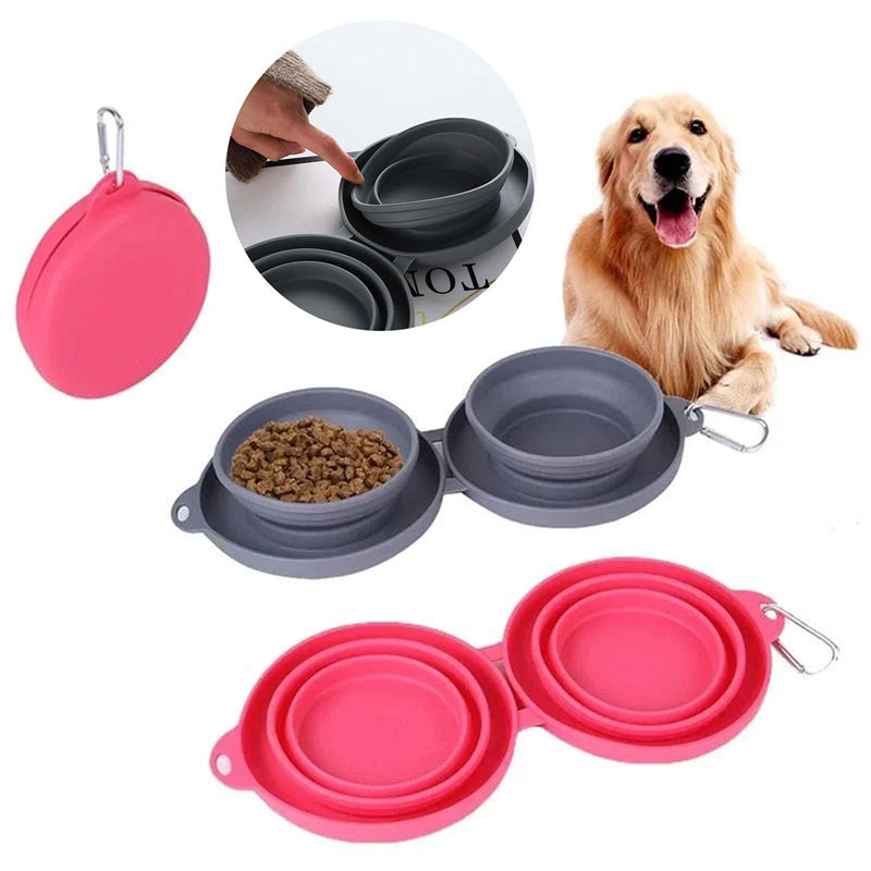 Pet Feeding Bowl, Pets Supplies, Dog/Cat Bowls, Rubber Foldable Double Bow