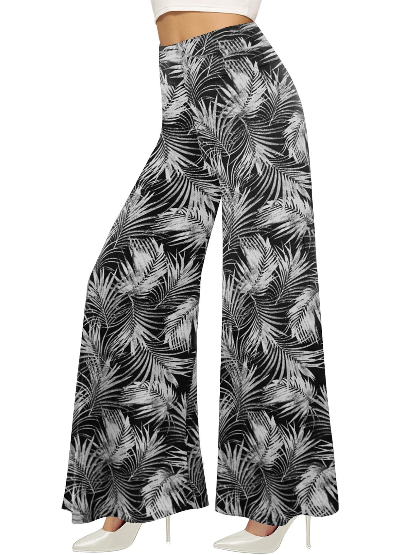 Women`s Wide-leg Trouser, Women`s Skirt Printed With White Leaves