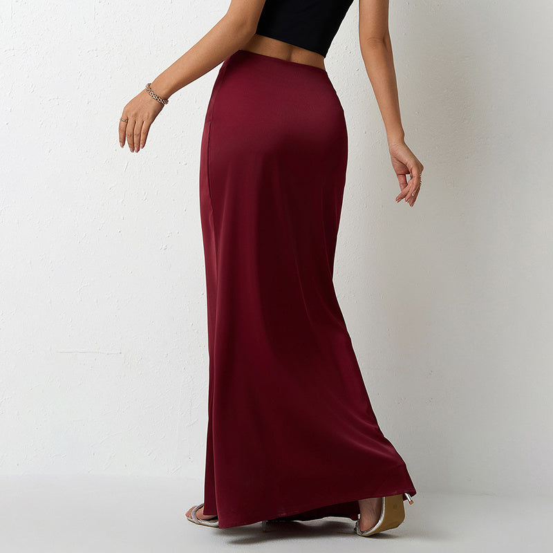 Women's Elegant Satin High Waist Flared Midi Skirt, Women`s Cocktail Party/Wedding Long Skirt