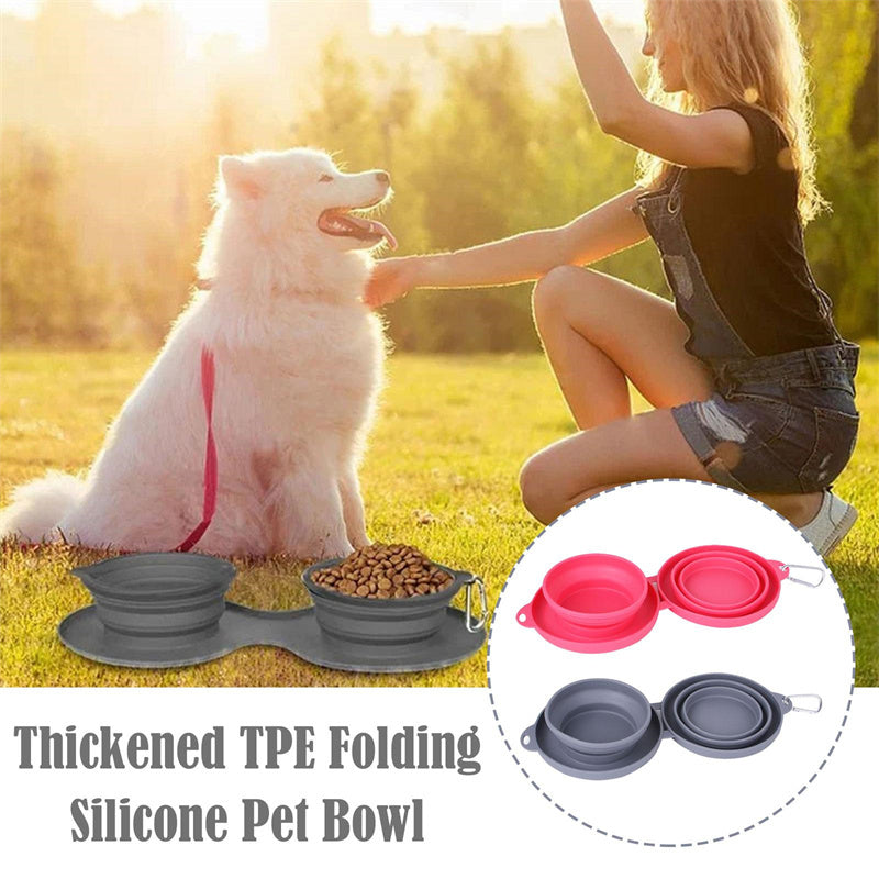 Pet Feeding Bowl, Pets Supplies, Dog/Cat Bowls, Rubber Foldable Double Bow