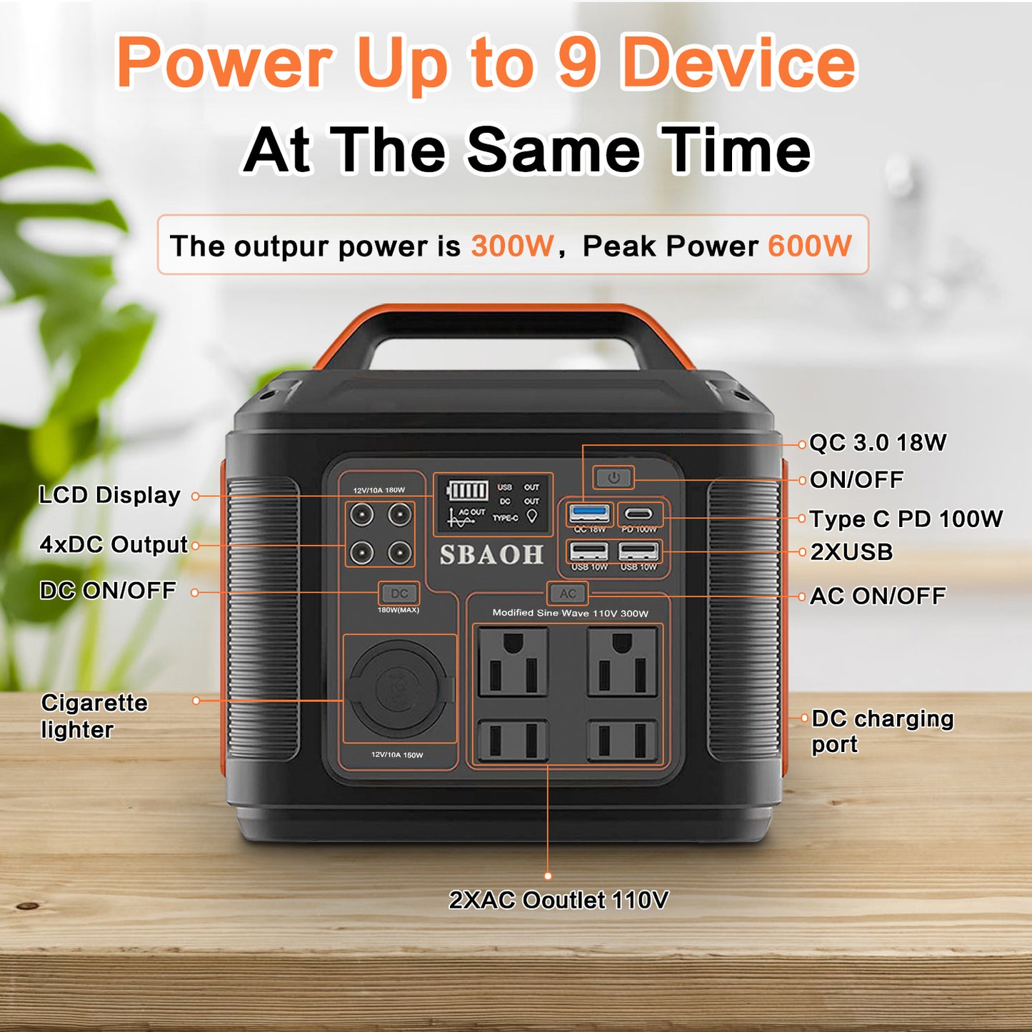 US Plug Portable Power Station P302, 300W 296Wh Backup Lithium Battery, Solar Generator For Home And Outdoor, Emergency Power Supply