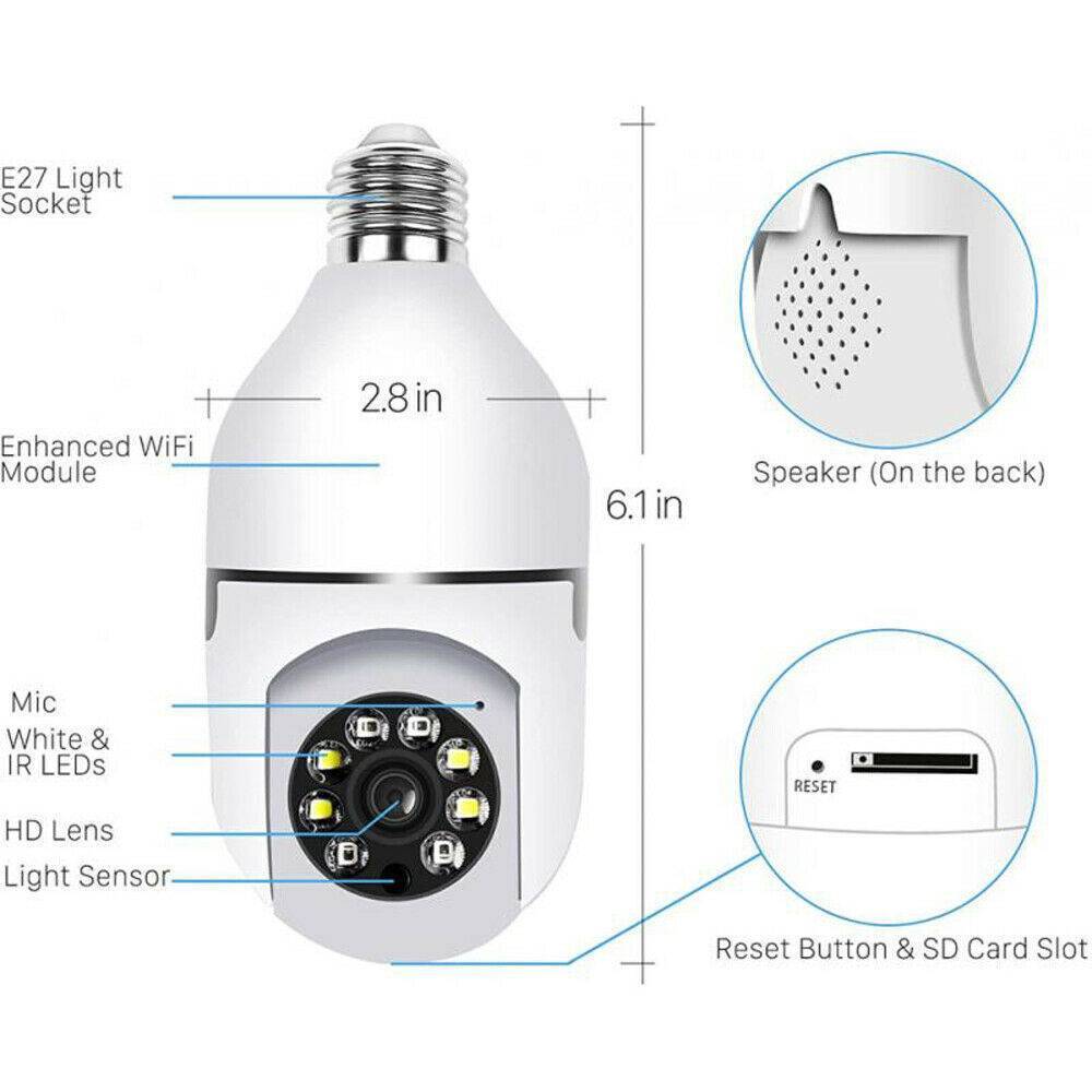 IR E27 Light Bulb Camera, 1080P HD Wireless WIFI Smart Home Security Camera