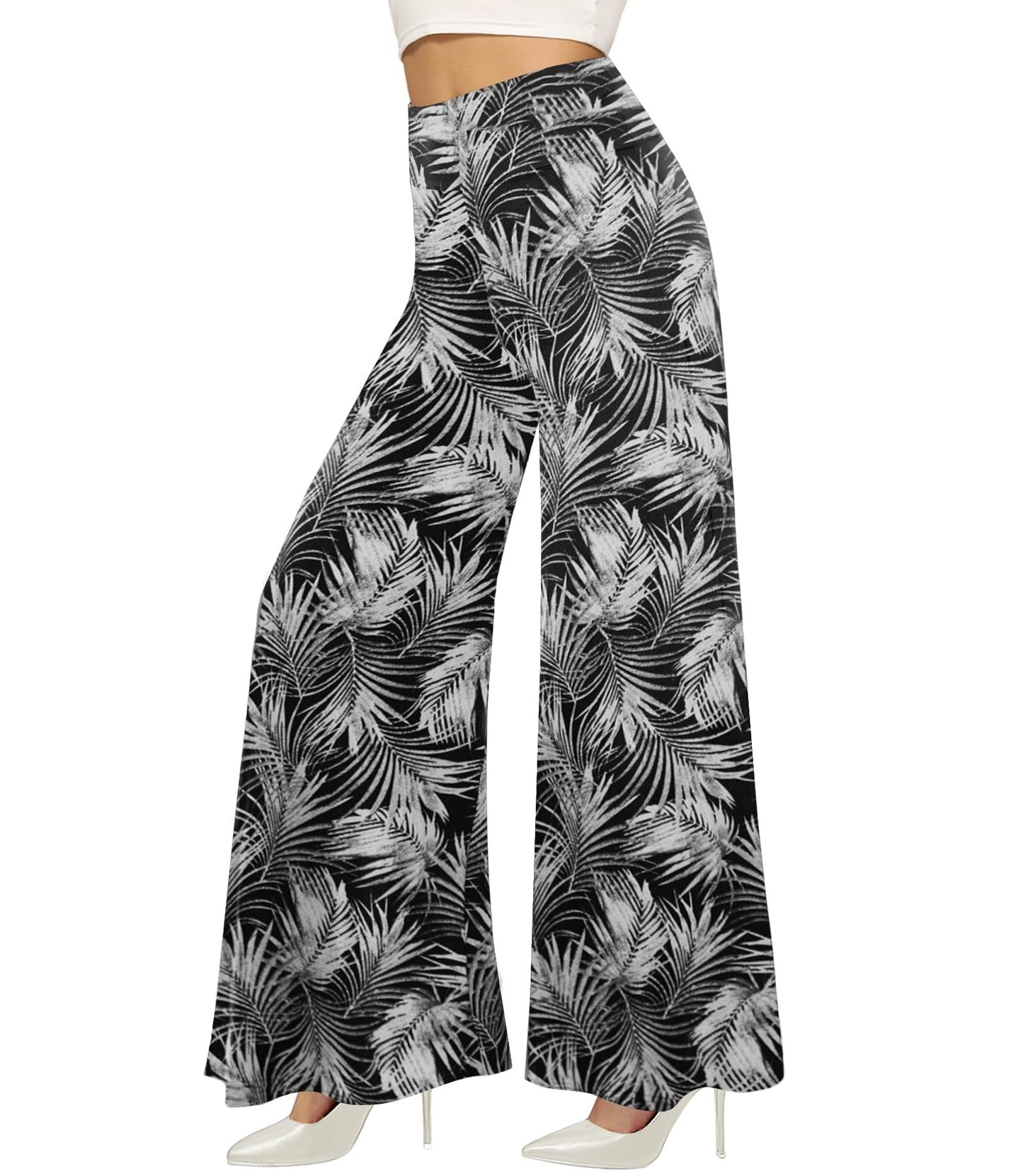 Women`s Wide-leg Trouser, Women`s Skirt Printed With White Leaves