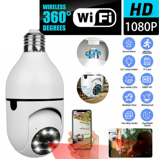 IR E27 Light Bulb Camera, 1080P HD Wireless WIFI Smart Home Security Camera