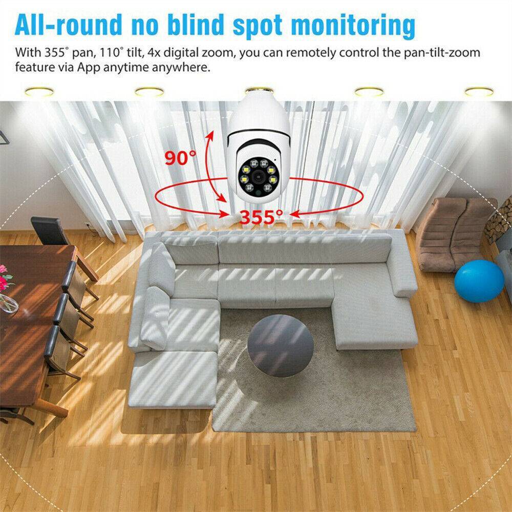IR E27 Light Bulb Camera, 1080P HD Wireless WIFI Smart Home Security Camera
