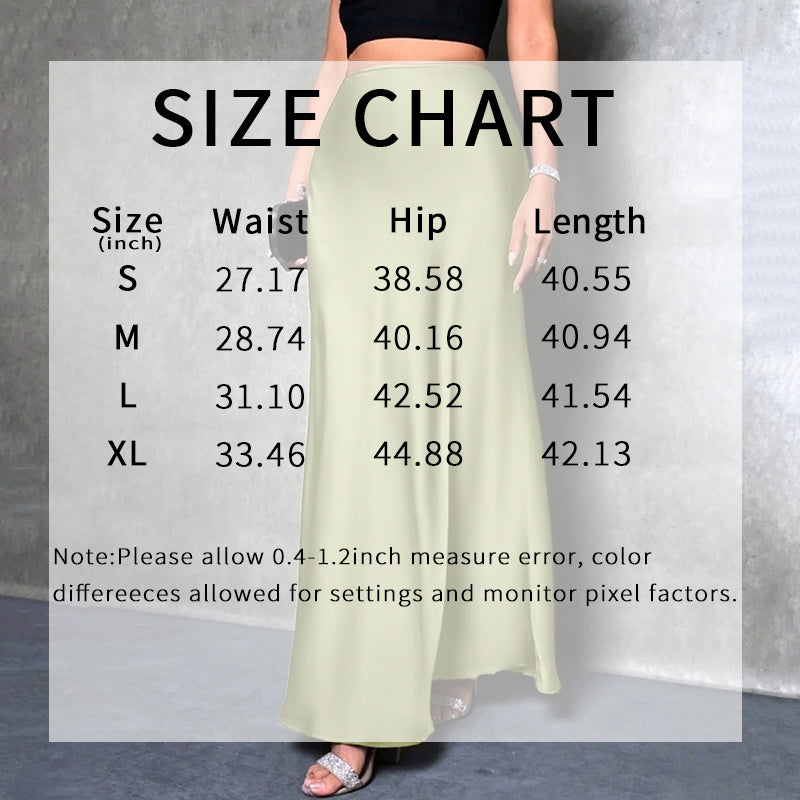 Women's Elegant Satin High Waist Flared Midi Skirt, Women`s Cocktail Party/Wedding Long Skirt