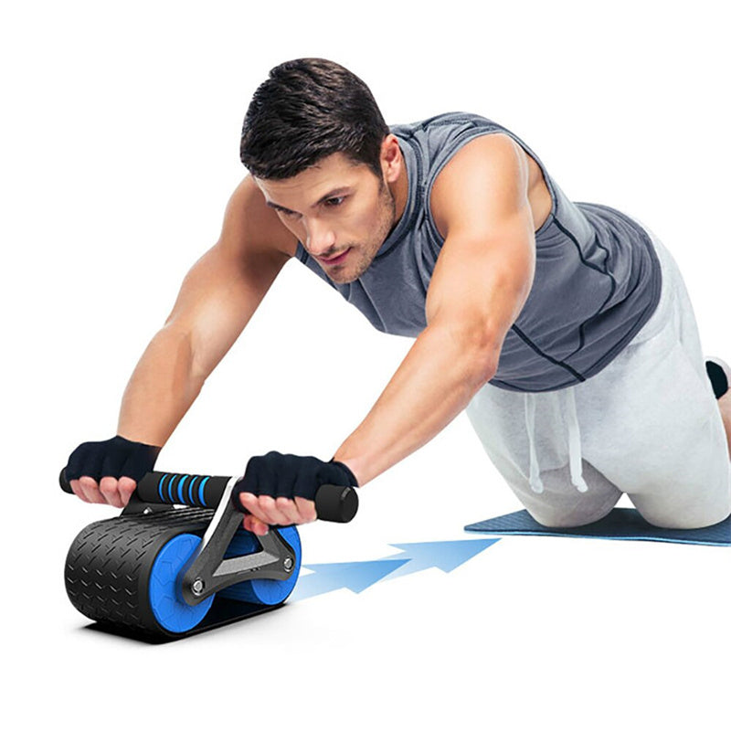 Gym Double Wheel Abdominal Exerciser, Women/Men Automatic Rebound Wheel Roller Waist