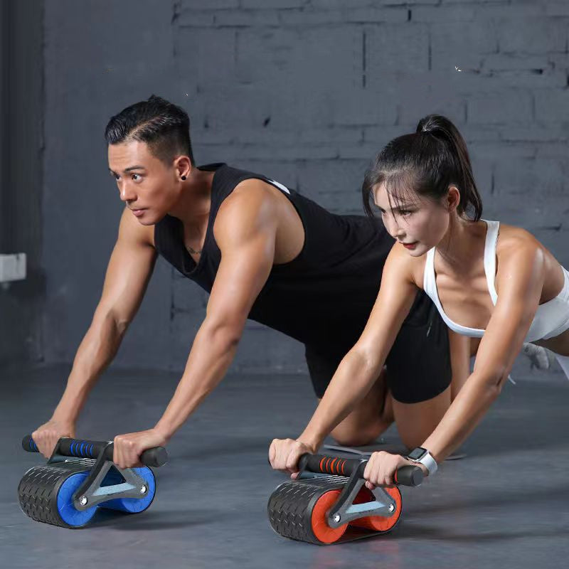 Gym Double Wheel Abdominal Exerciser, Women/Men Automatic Rebound Wheel Roller Waist