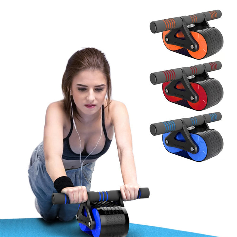 Gym Double Wheel Abdominal Exerciser, Women/Men Automatic Rebound Wheel Roller Waist