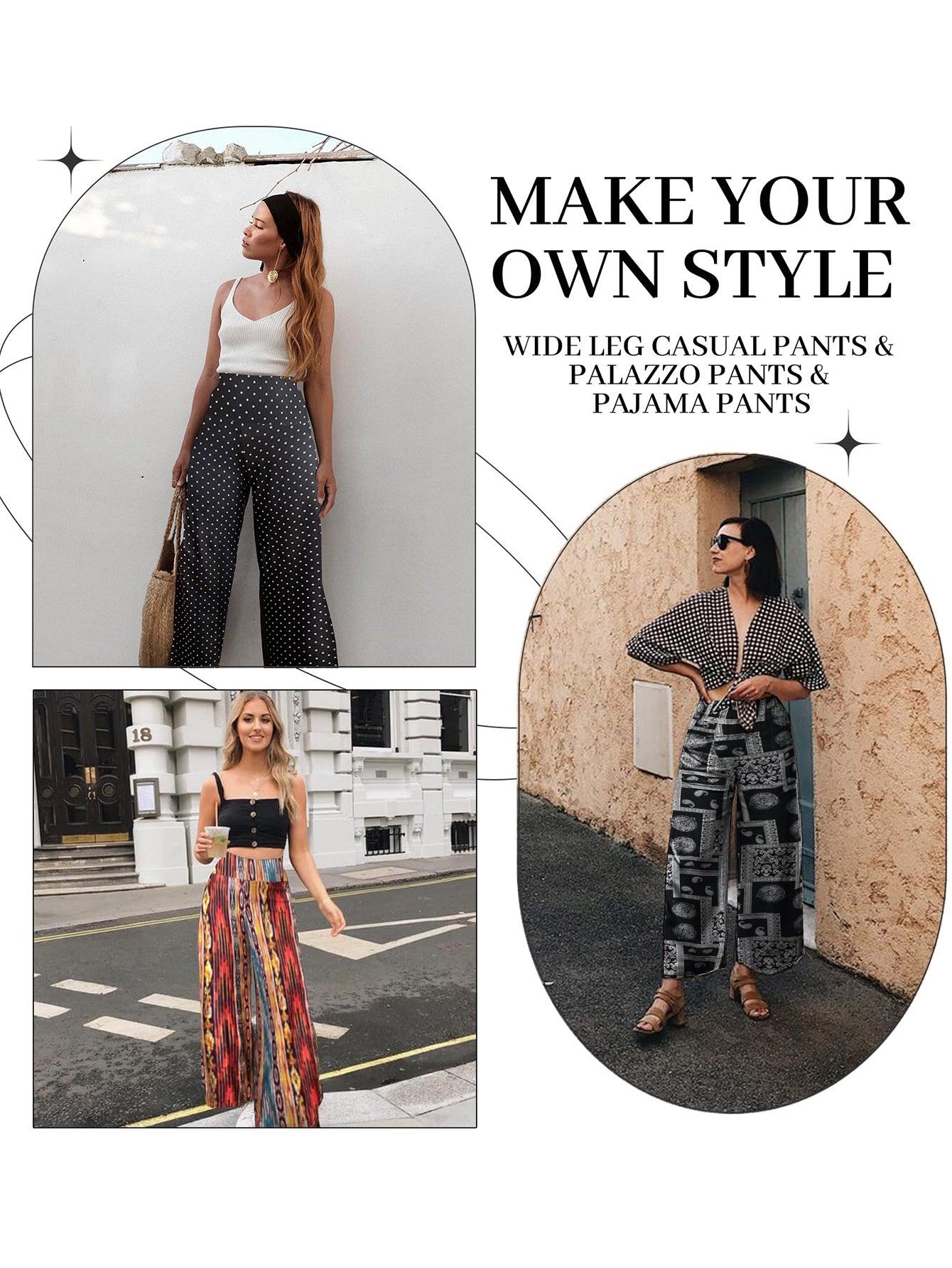 Women`s Wide-leg Trouser, Women`s Skirt Printed With White Leaves