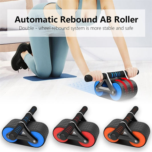Gym Double Wheel Abdominal Exerciser, Women/Men Automatic Rebound Wheel Roller Waist