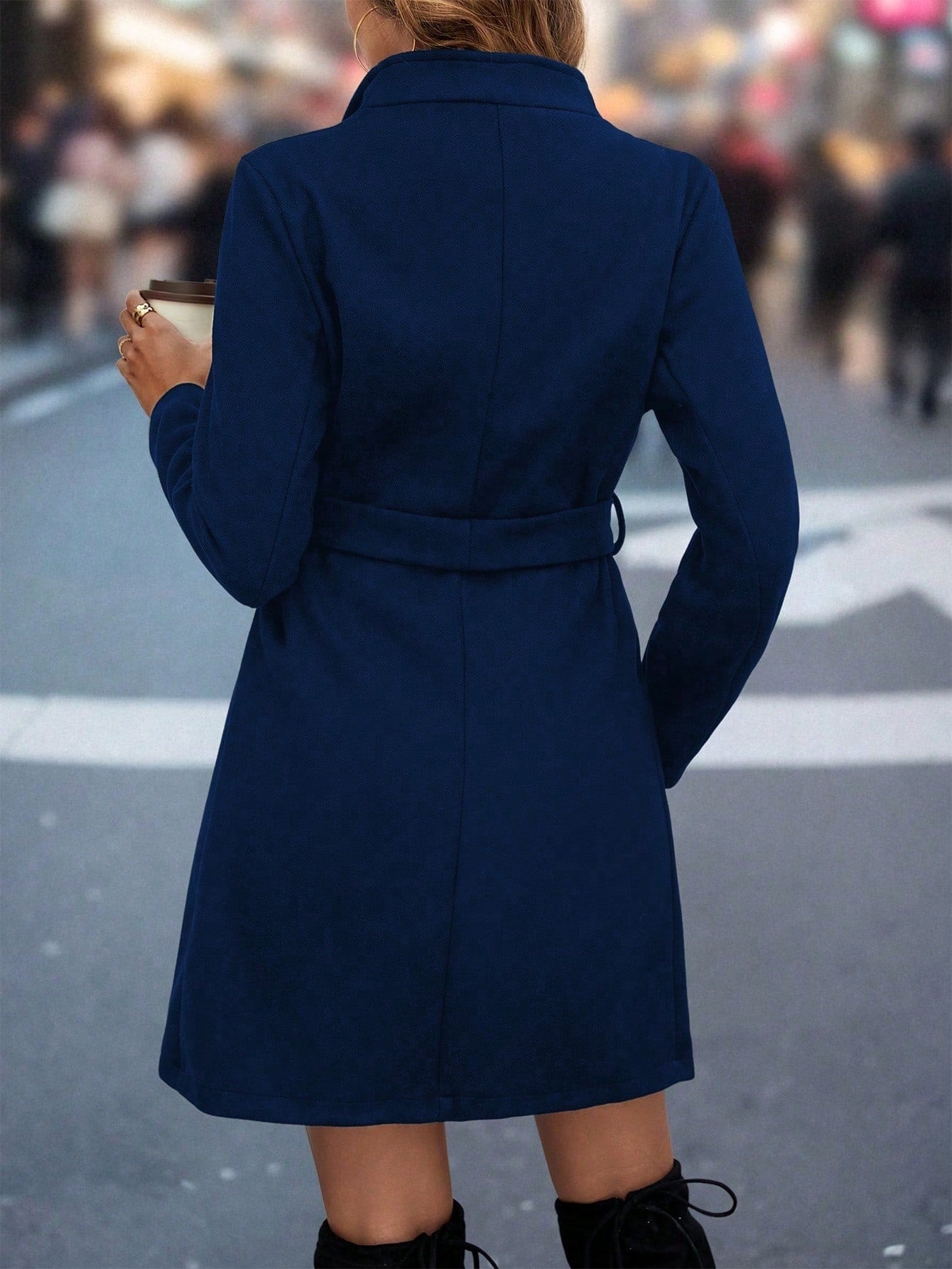 Ladies' Mid-length Solid Color Belt Coat, Casual Commuting Elegant Versatile Autumn And Winter Outerwear
